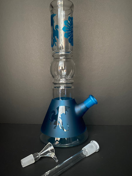12" Dragon and Flower Graphic Glass Water Bong