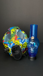 Full Face Graphic Silicone Gas Mask with Acrylic Bong